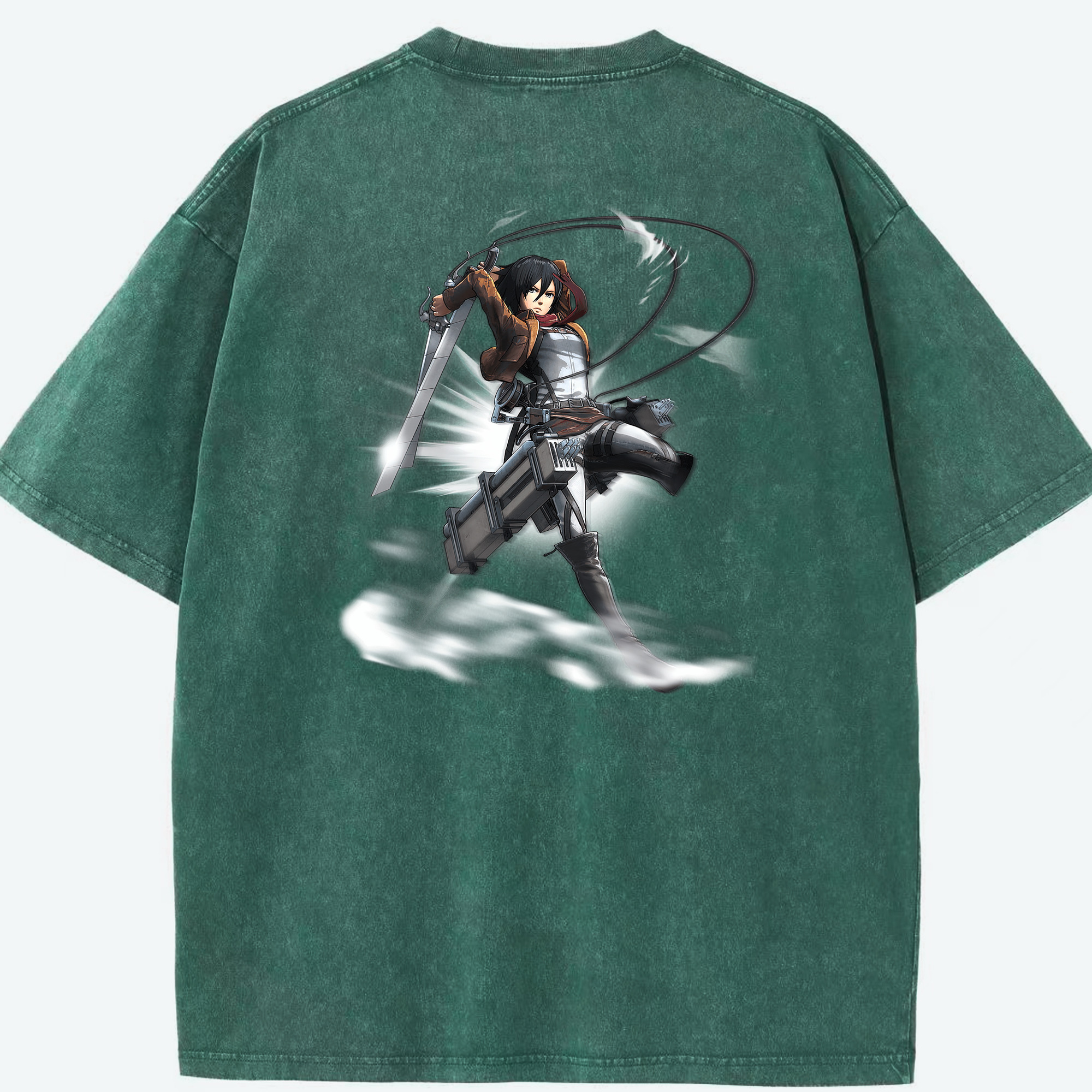 （画像用） 進撃の巨人 ミカサ·アッカーマン Attack on Titan Mikasa Ackerman 綿100% ヴィンテージ風 半袖Tシャツ（背面プリント）